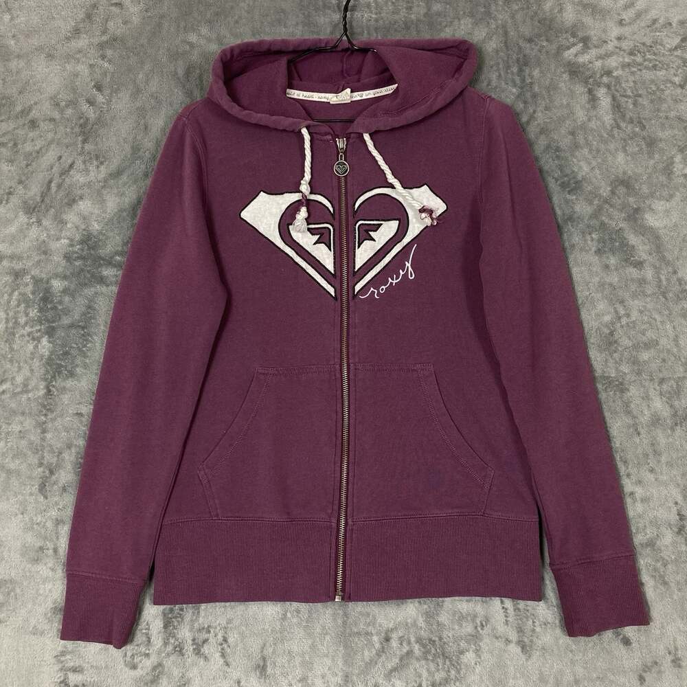 Vintage Roxy Hoodie Womens XS Purple Emroidered Logo Full Zip Up Y2K 2000s